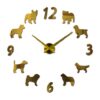 מדבקת קיר 3D שעון דיגיטלי כלבים בצבע זהב מראה 120 ס"מ